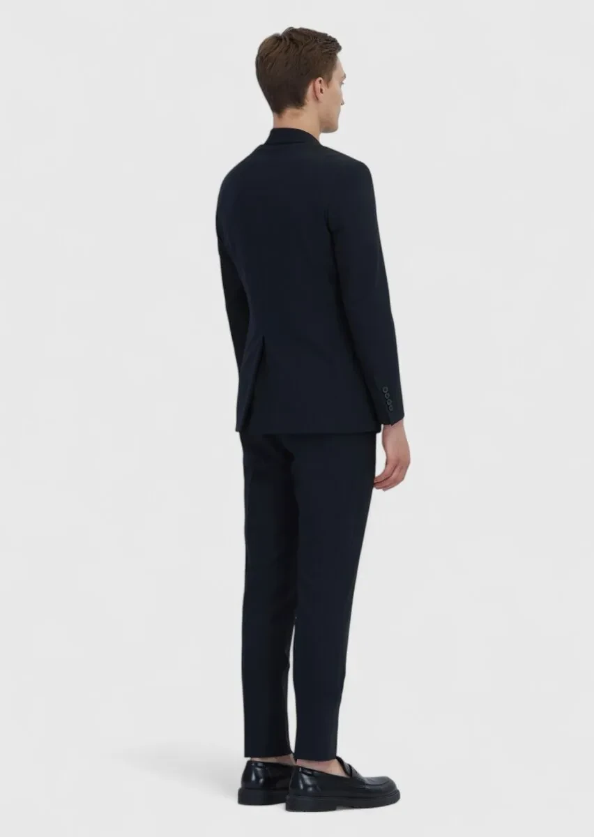 Black Micro Modern Fit Wool Blended Suit - 7