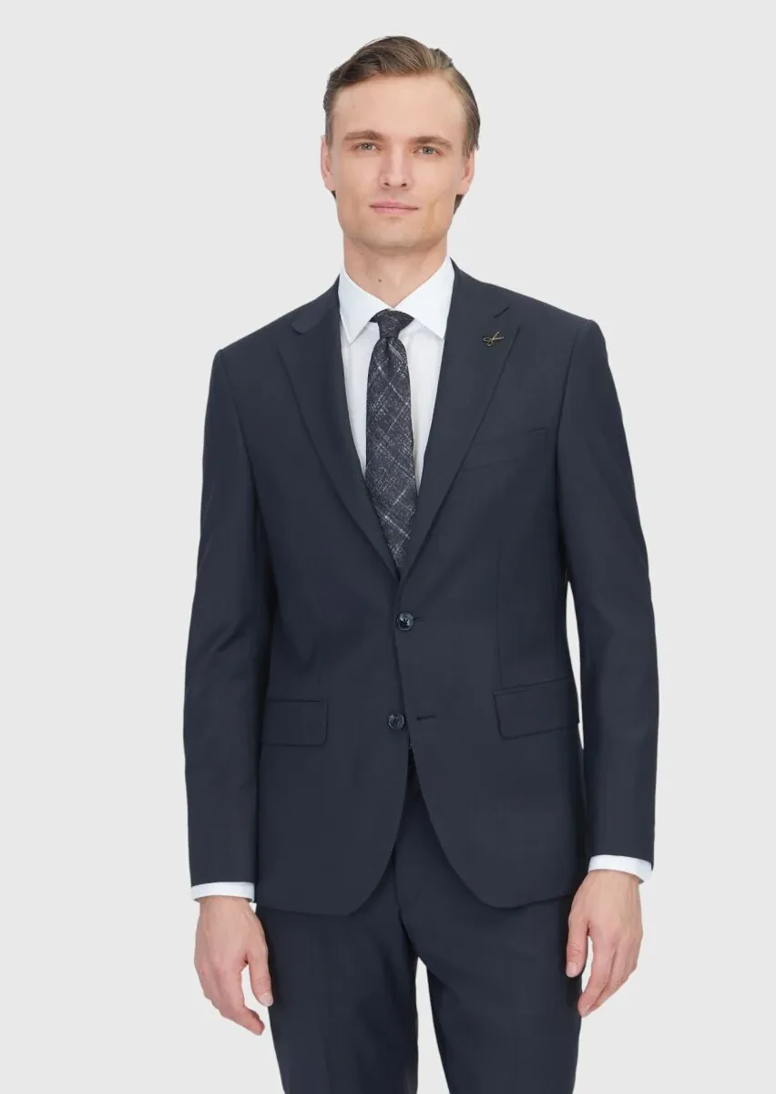 Black Micro Modern Fit Wool Blended Suit - 1