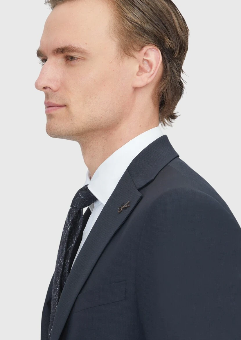 Black Micro Modern Fit Wool Blended Suit - 3