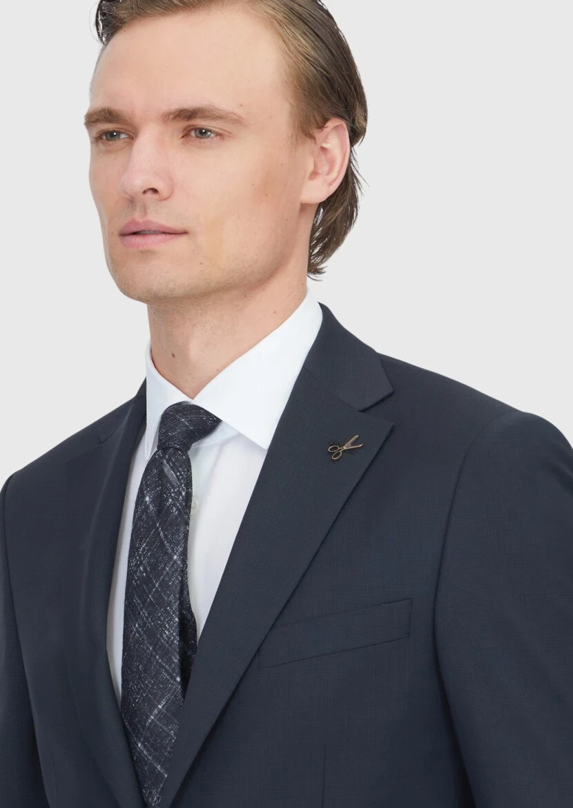Black Micro Modern Fit Wool Blended Suit - 4