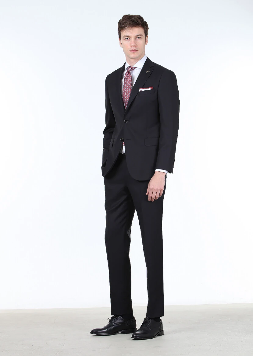 Black Micro Regular Fit 100% Wool Suit - 2