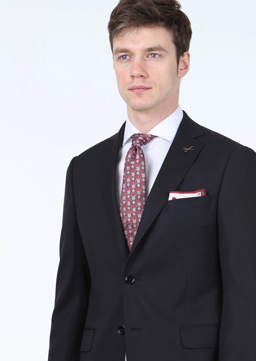 Black Micro Regular Fit 100% Wool Suit - 3