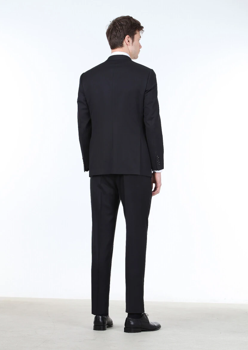 Black Micro Regular Fit 100% Wool Suit - 4