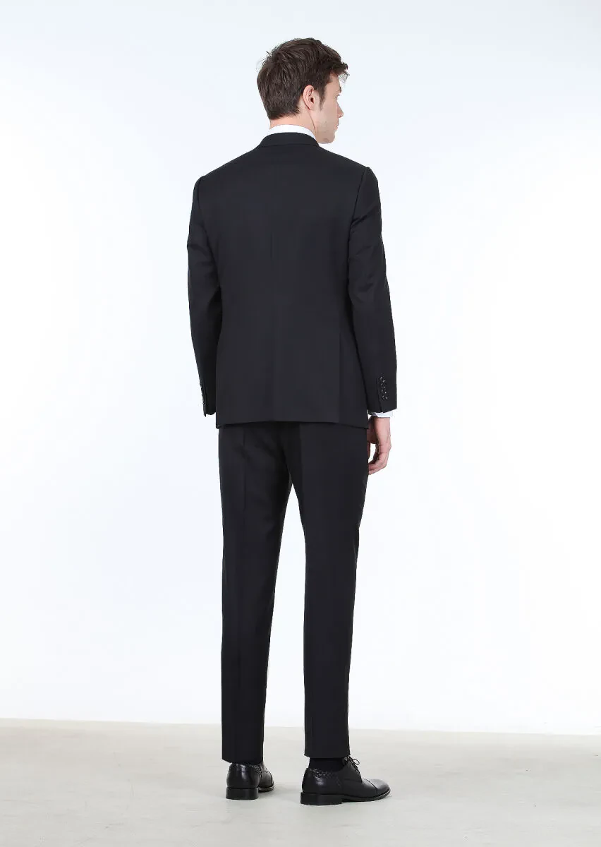 Black Micro Regular Fit 100% Wool Suit - 4