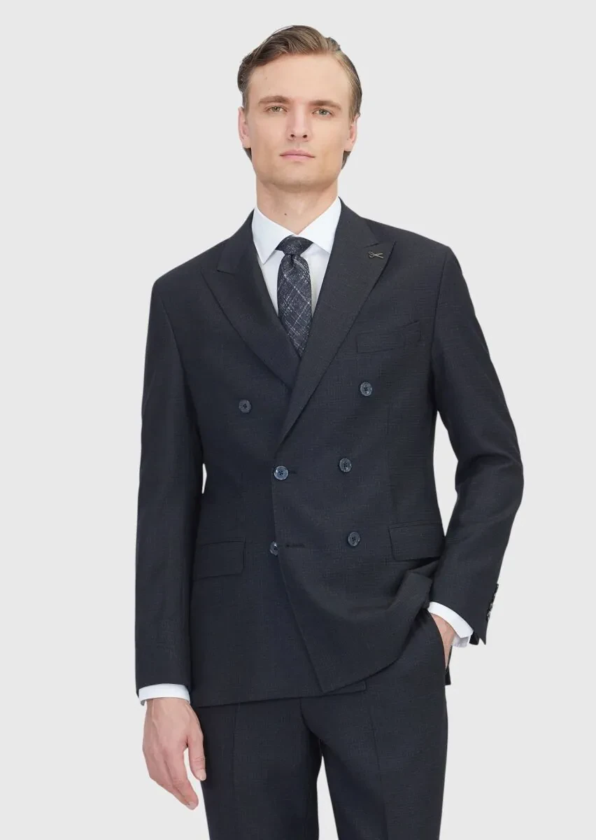 Black Micro Zeroweight Slim Fit Wool Blended Suit - 1