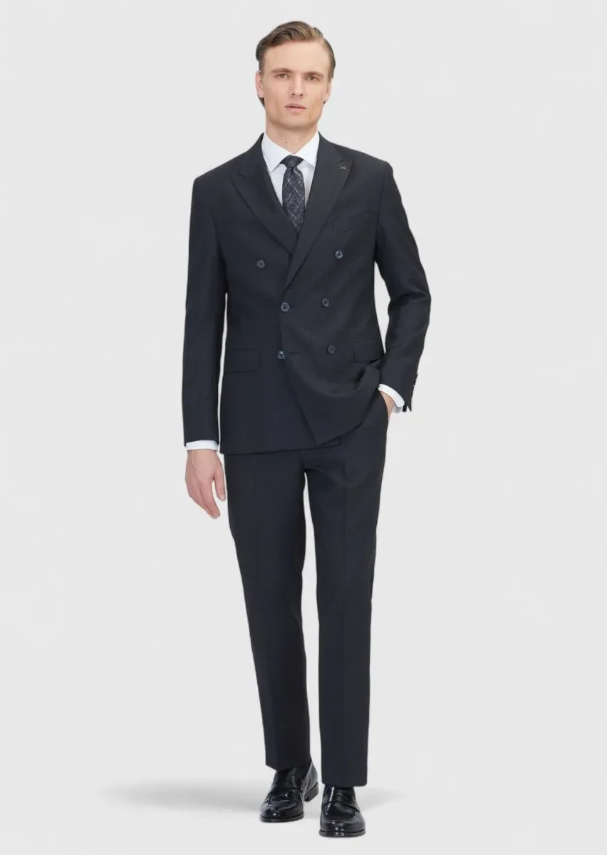 Black Micro Zeroweight Slim Fit Wool Blended Suit - 2