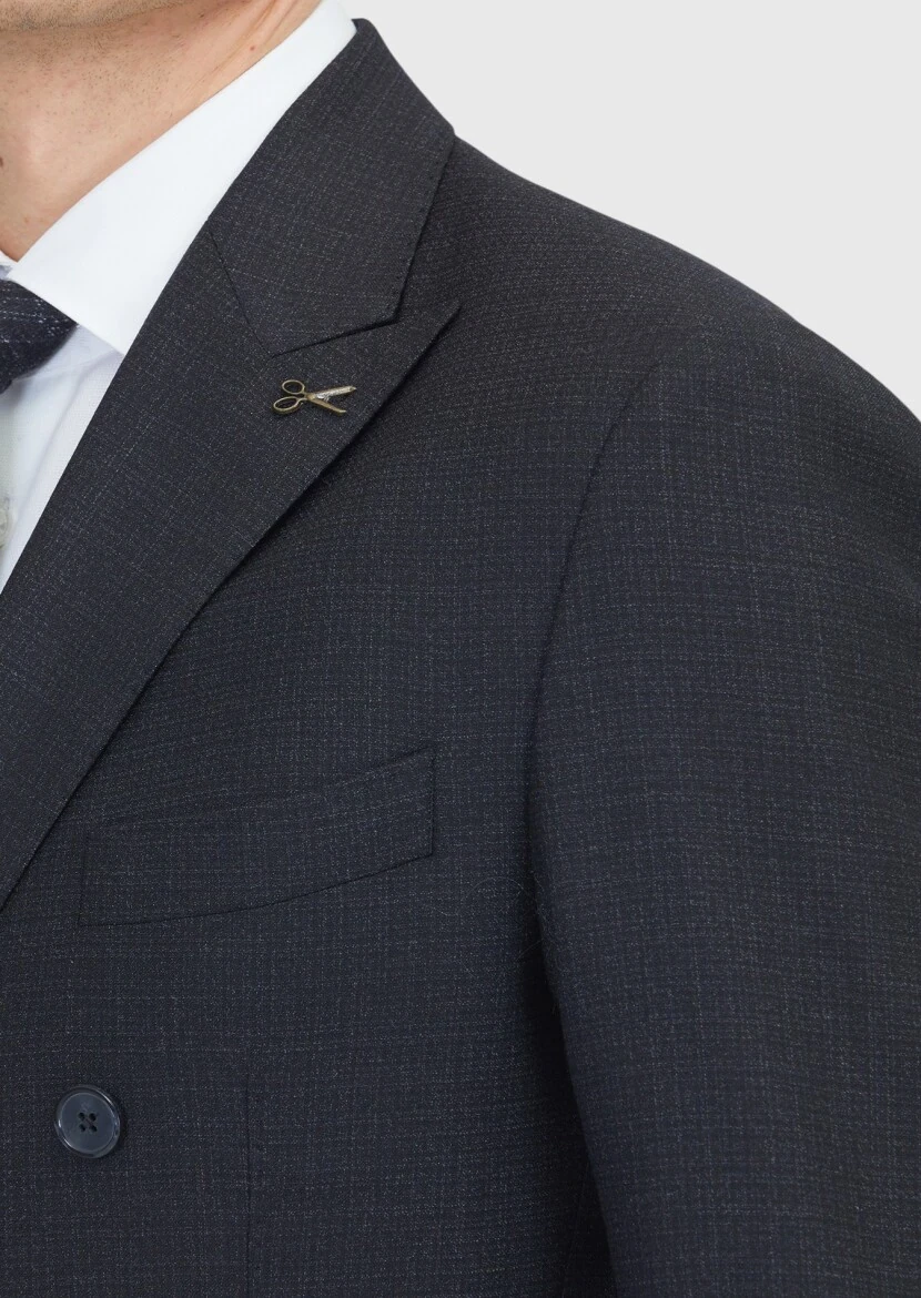 Black Micro Zeroweight Slim Fit Wool Blended Suit - 5