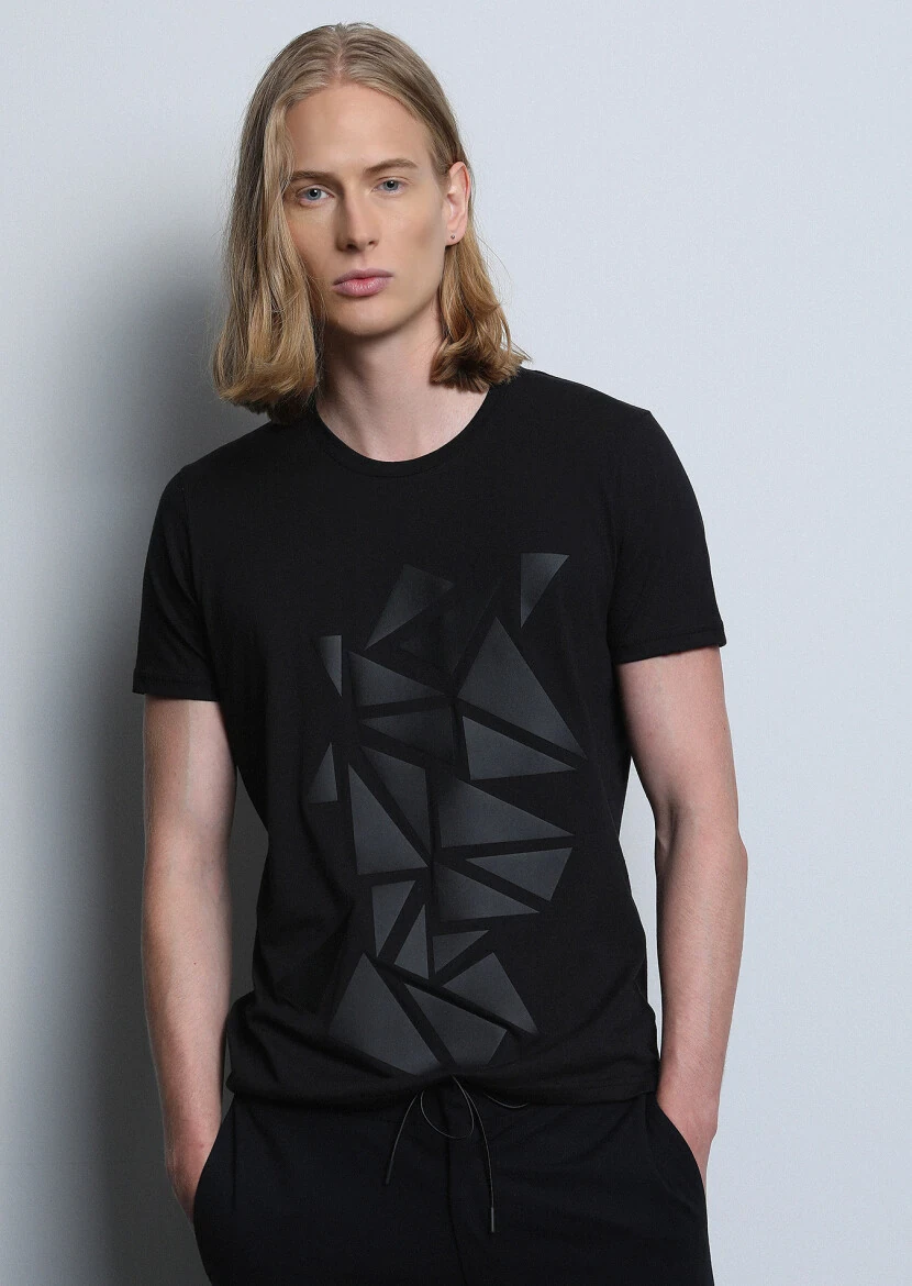 Black Patterned 100% Cotton T-Shirt - 2
