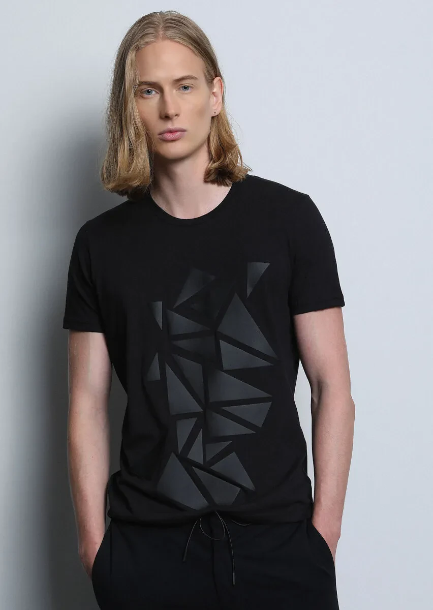 Black Patterned 100% Cotton T-Shirt - 2