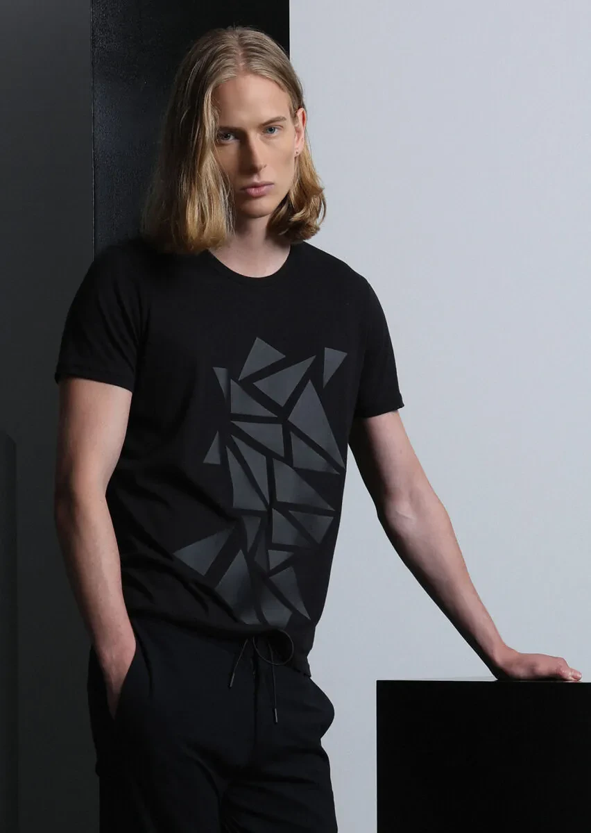 Black Patterned 100% Cotton T-Shirt - 3