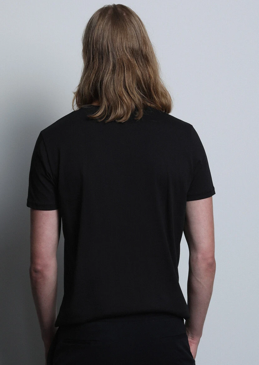 Black Patterned 100% Cotton T-Shirt - 5