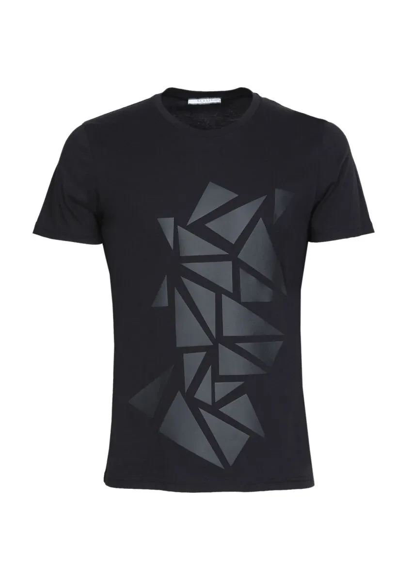 Black Patterned 100% Cotton T-Shirt - 6