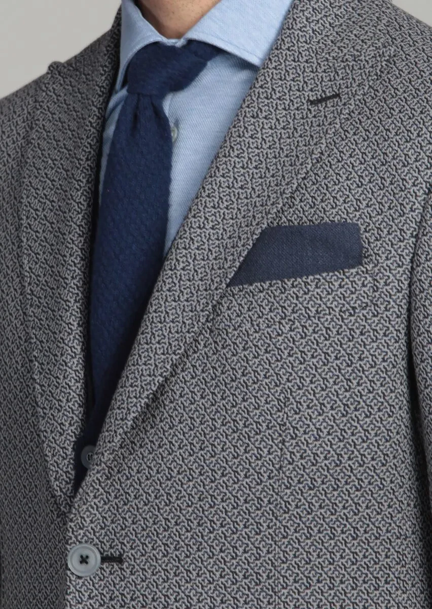 Black Patterned Regular Fit 100% Wool Jacket - 4