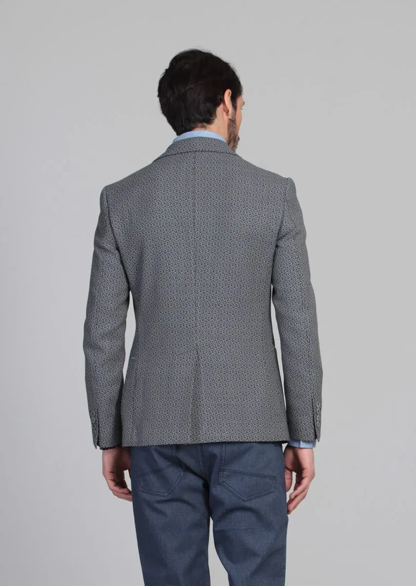 Black Patterned Regular Fit 100% Wool Jacket - 5