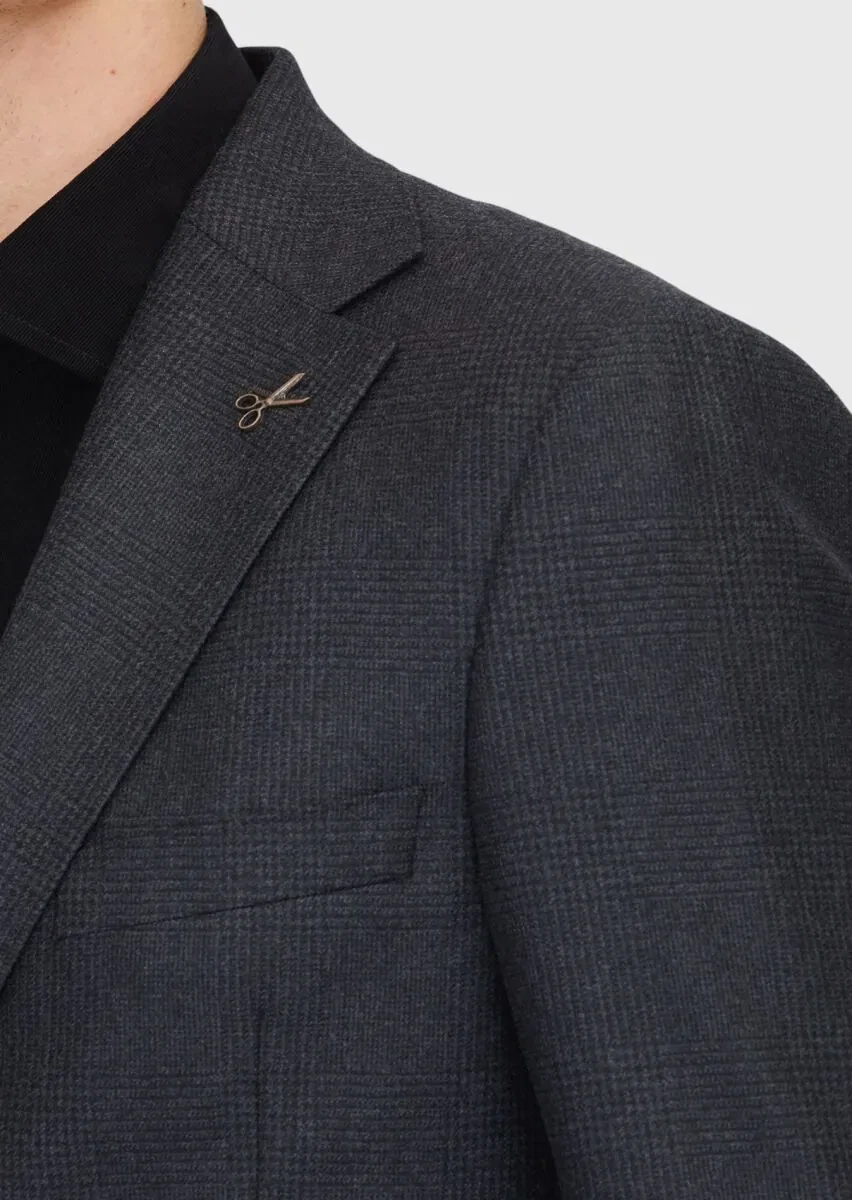 Black Patterned Regular Fit 100% Wool Jacket - 4