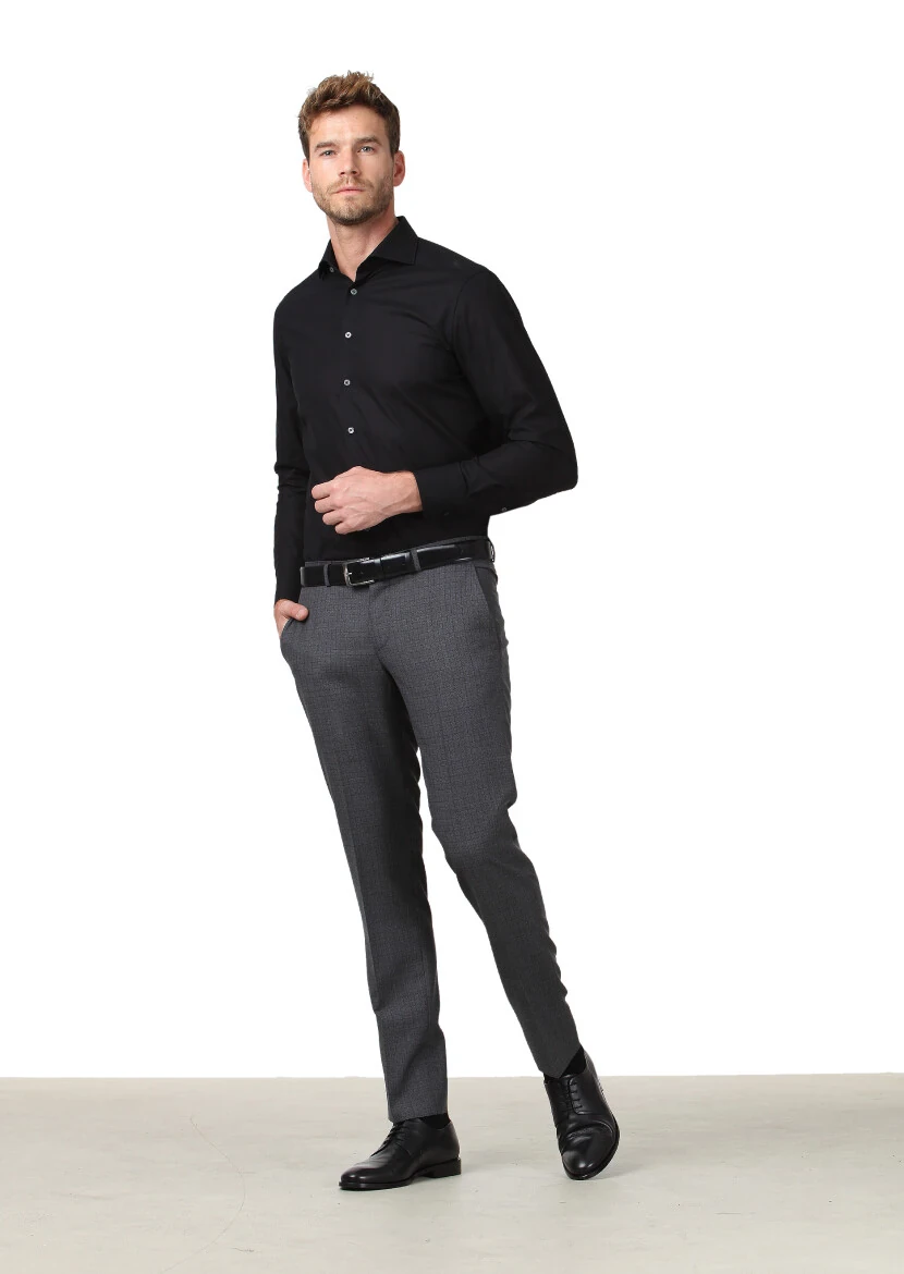 Black Patterned Regular Fit Weaving Classical 100% Cotton Shirt 