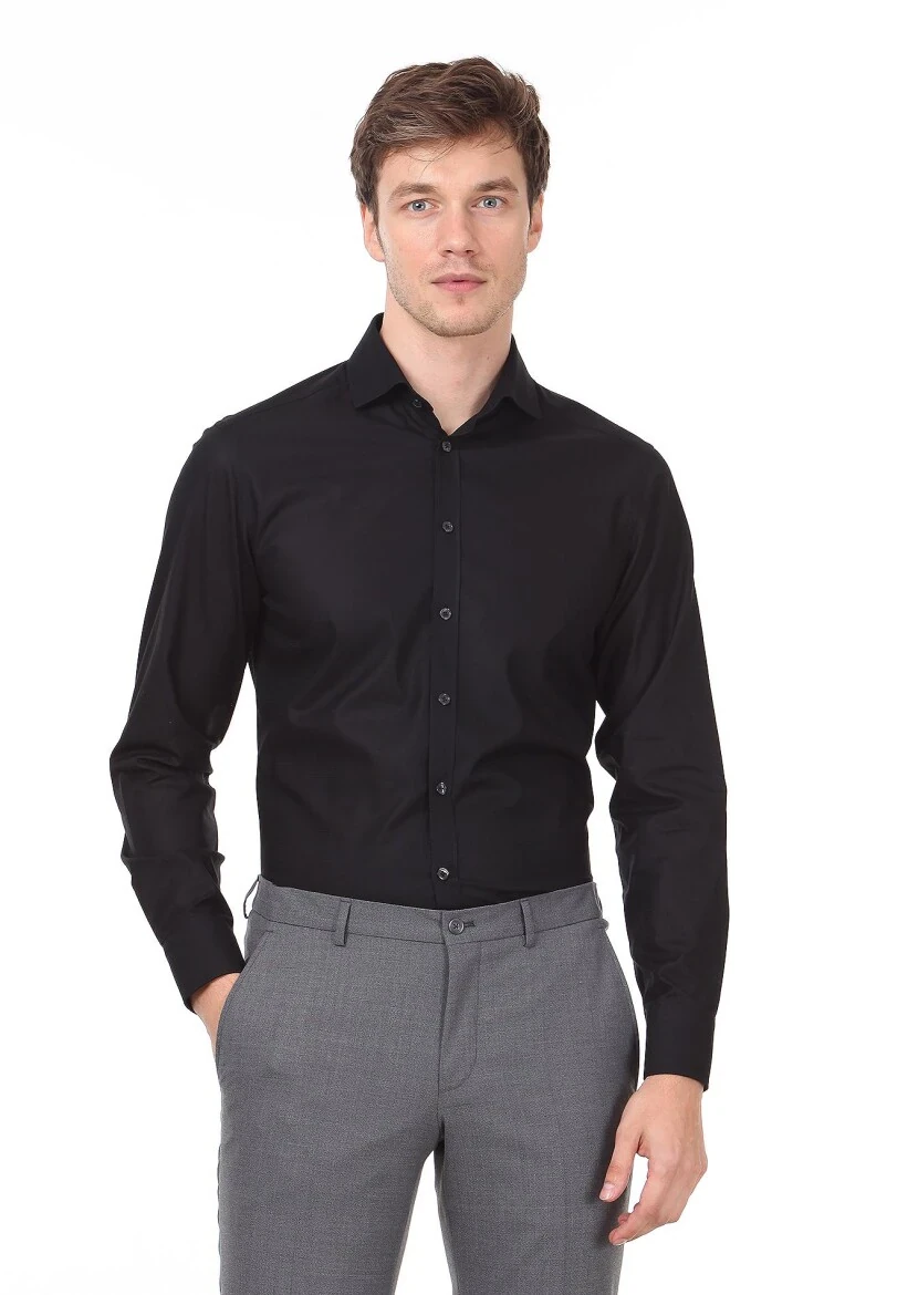 Black Patterned Regular Fit Weaving Classical 100% Cotton Shirt - RAMSEY