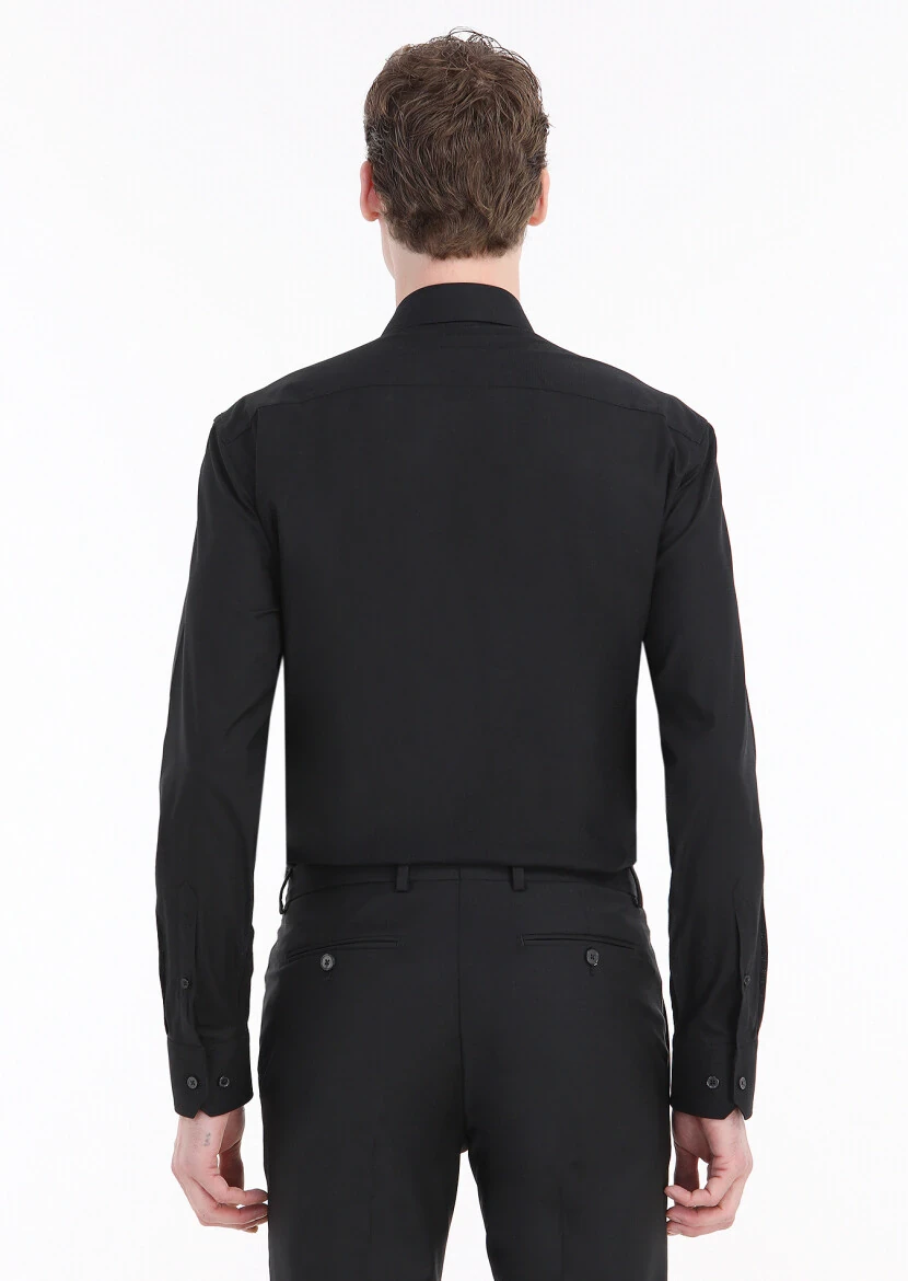 Black Patterned Regular Fit Weaving Classical 100% Cotton Shirt - 4