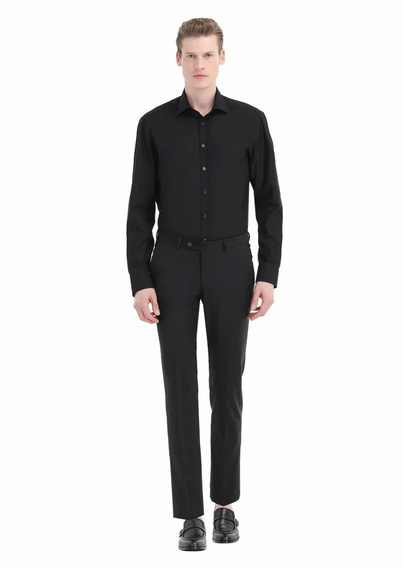 Black Patterned Regular Fit Weaving Classical 100% Cotton Shirt 