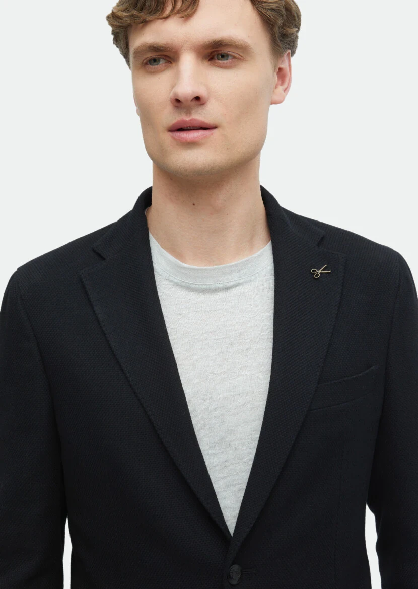 Black Patterned Shirt Shoulder Slim Fit Cotton Blended Jacket - 5