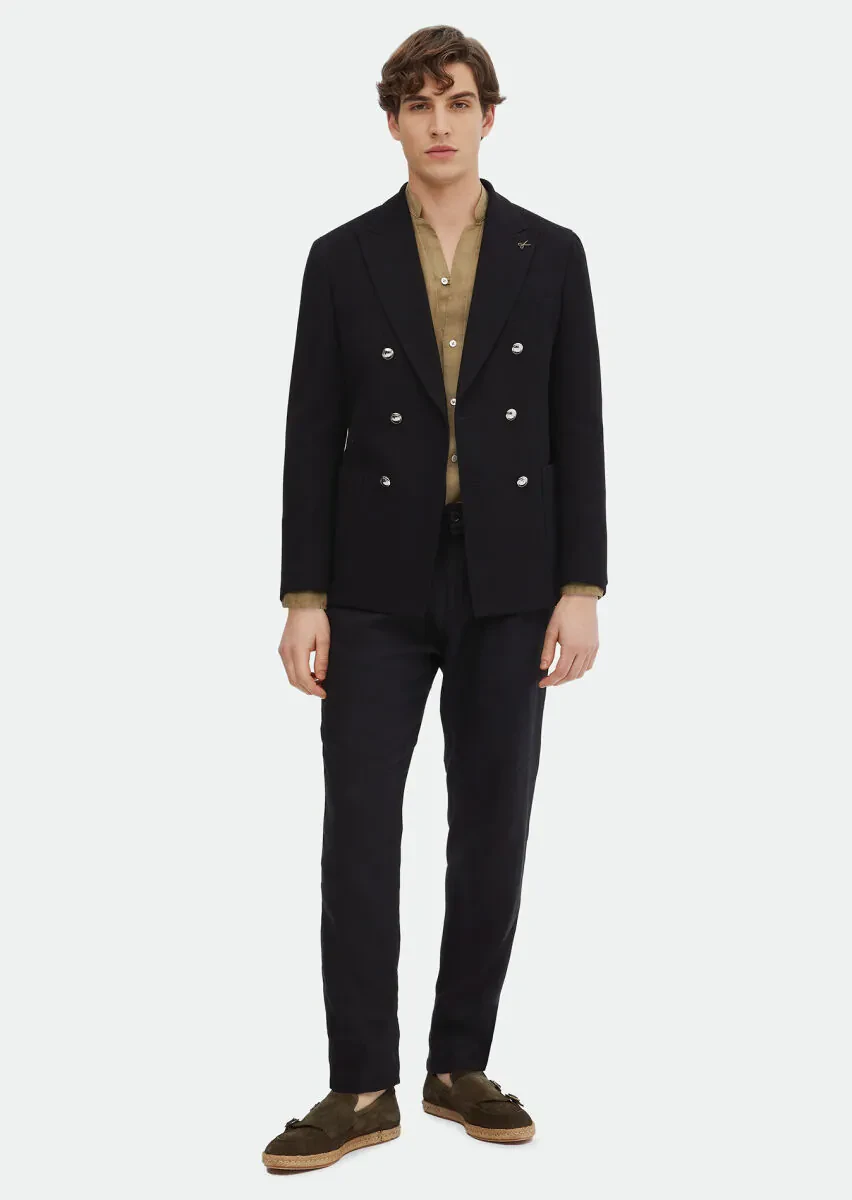 Black Patterned Shirt Shoulder Slim Fit Cotton Blended Jacket - 2