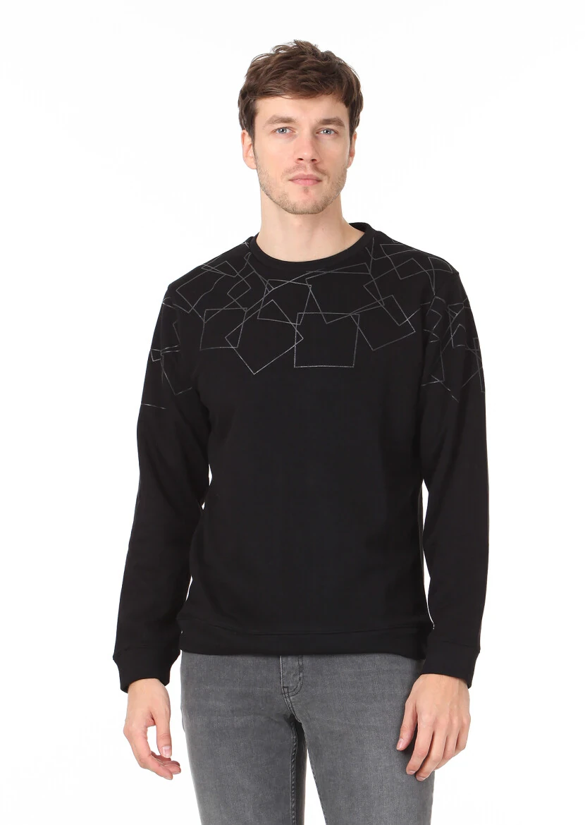Black Patterned Sweatshirt - 1