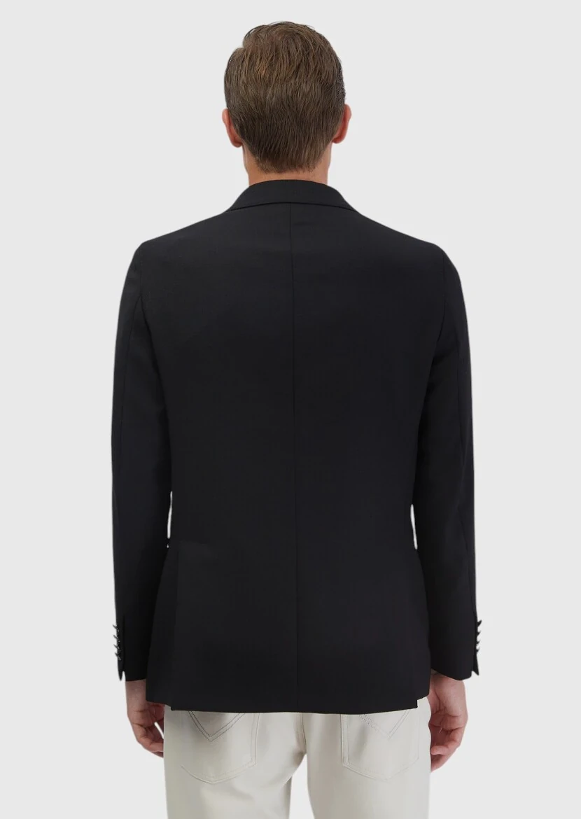 Black Plain Comfort Fit 100% Wool Jacket - 6