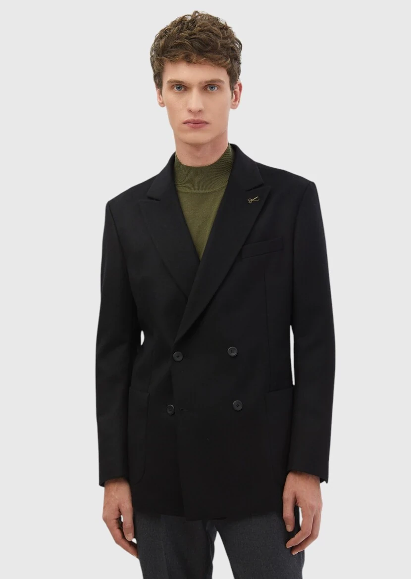 Black Plain Comfort Fit 100% Wool Jacket - RAMSEY