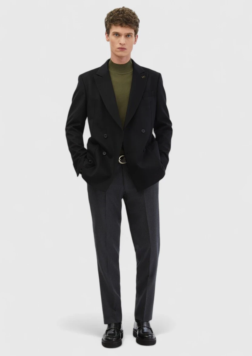 Black Plain Comfort Fit 100% Wool Jacket - RAMSEY