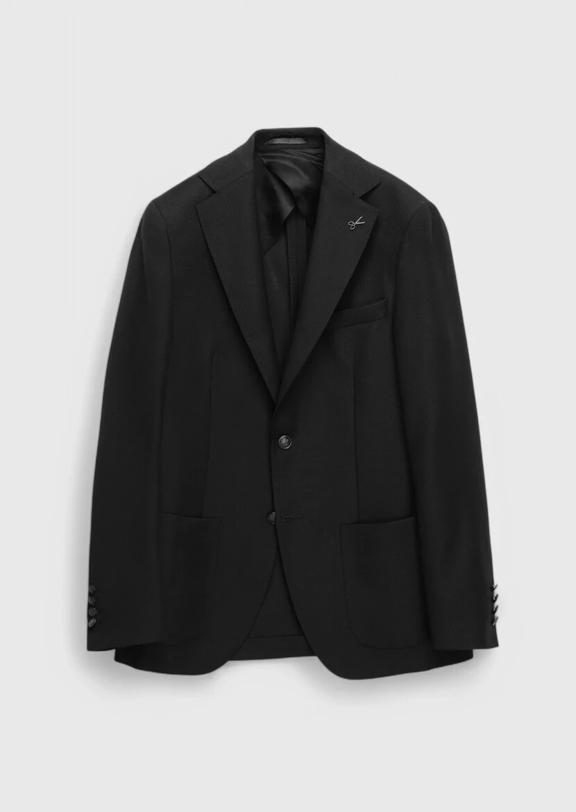 Black Plain Comfort Fit 100% Wool Jacket - 7