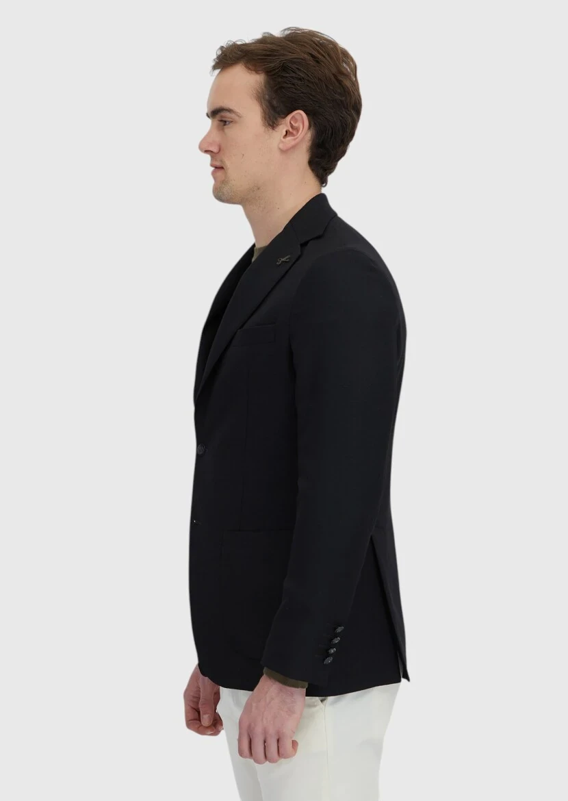Black Plain Comfort Fit 100% Wool Jacket - 3