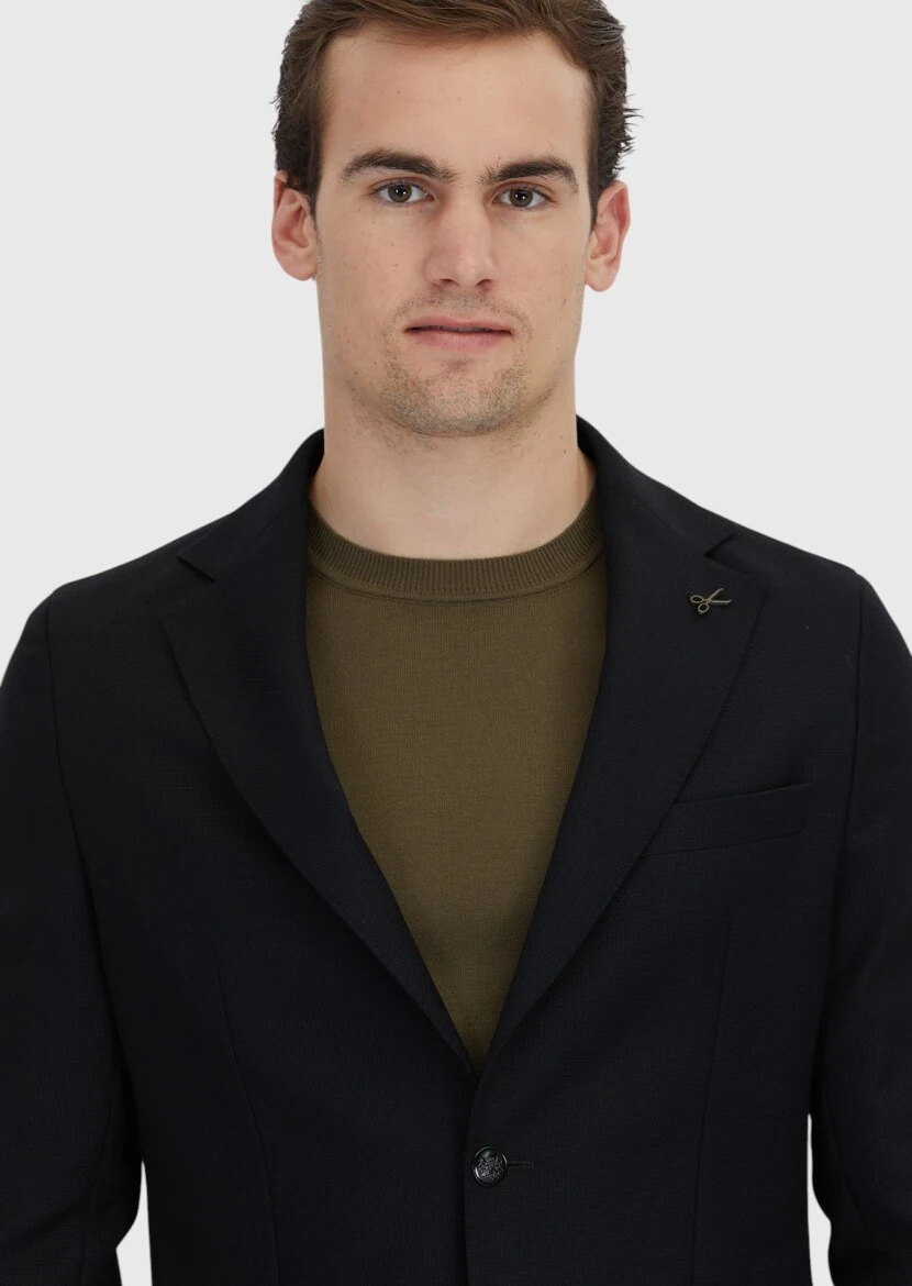 Black Plain Comfort Fit 100% Wool Jacket - 4