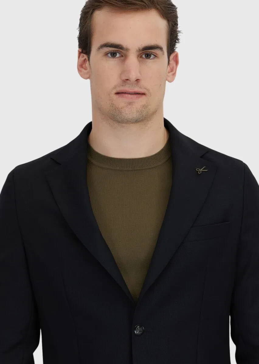Black Plain Comfort Fit 100% Wool Jacket - 4