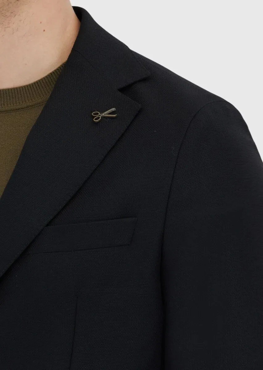 Black Plain Comfort Fit 100% Wool Jacket - 5