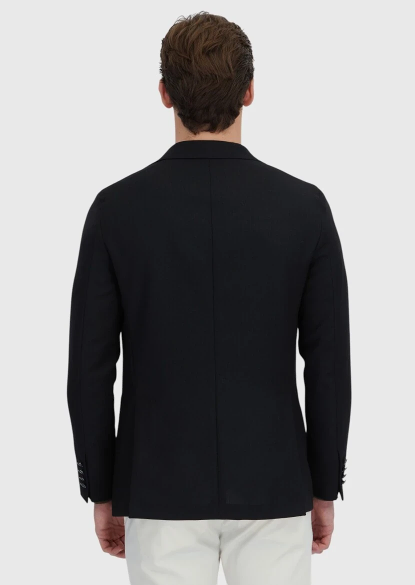 Black Plain Comfort Fit 100% Wool Jacket - 6