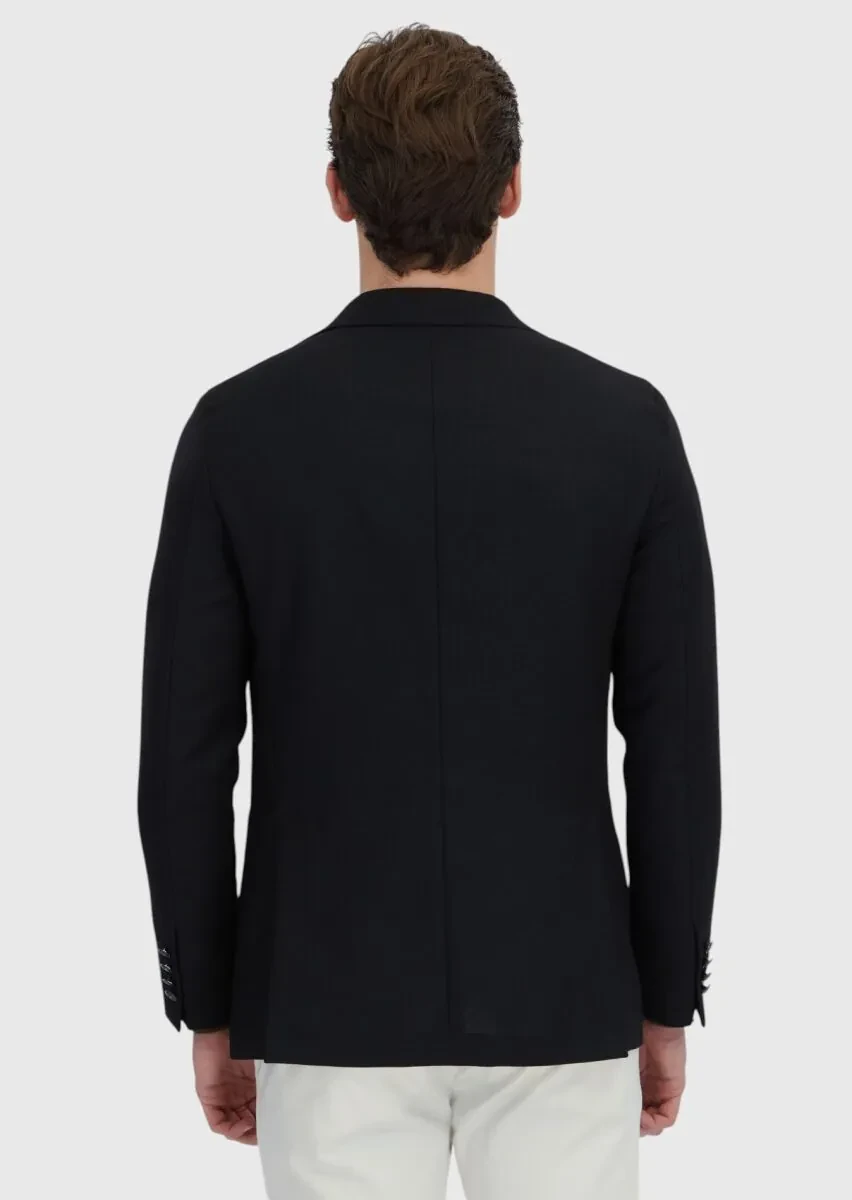 Black Plain Comfort Fit 100% Wool Jacket - 6