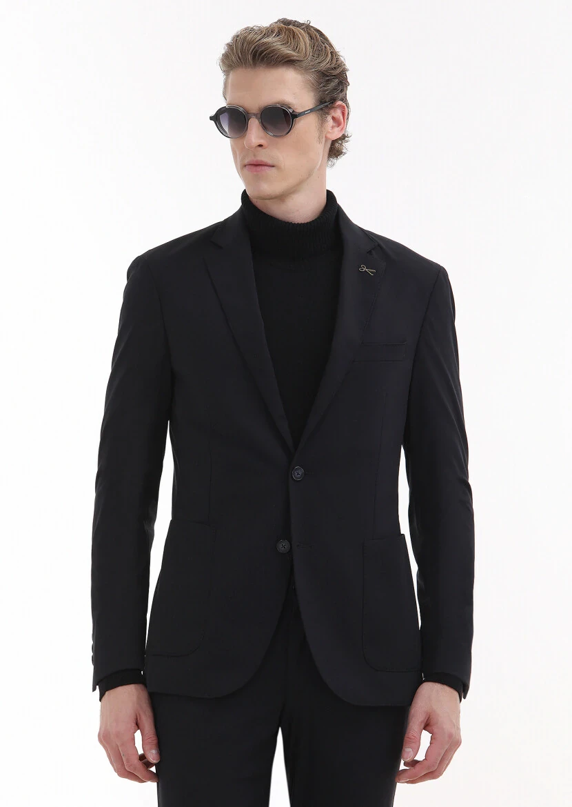 Black Plain Comfort Fit Suit - 2