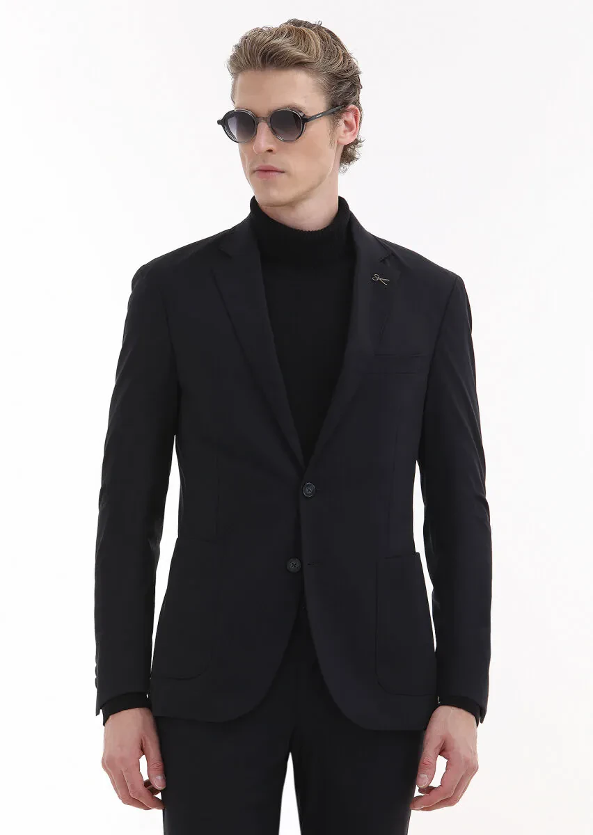 Black Plain Comfort Fit Suit - 2