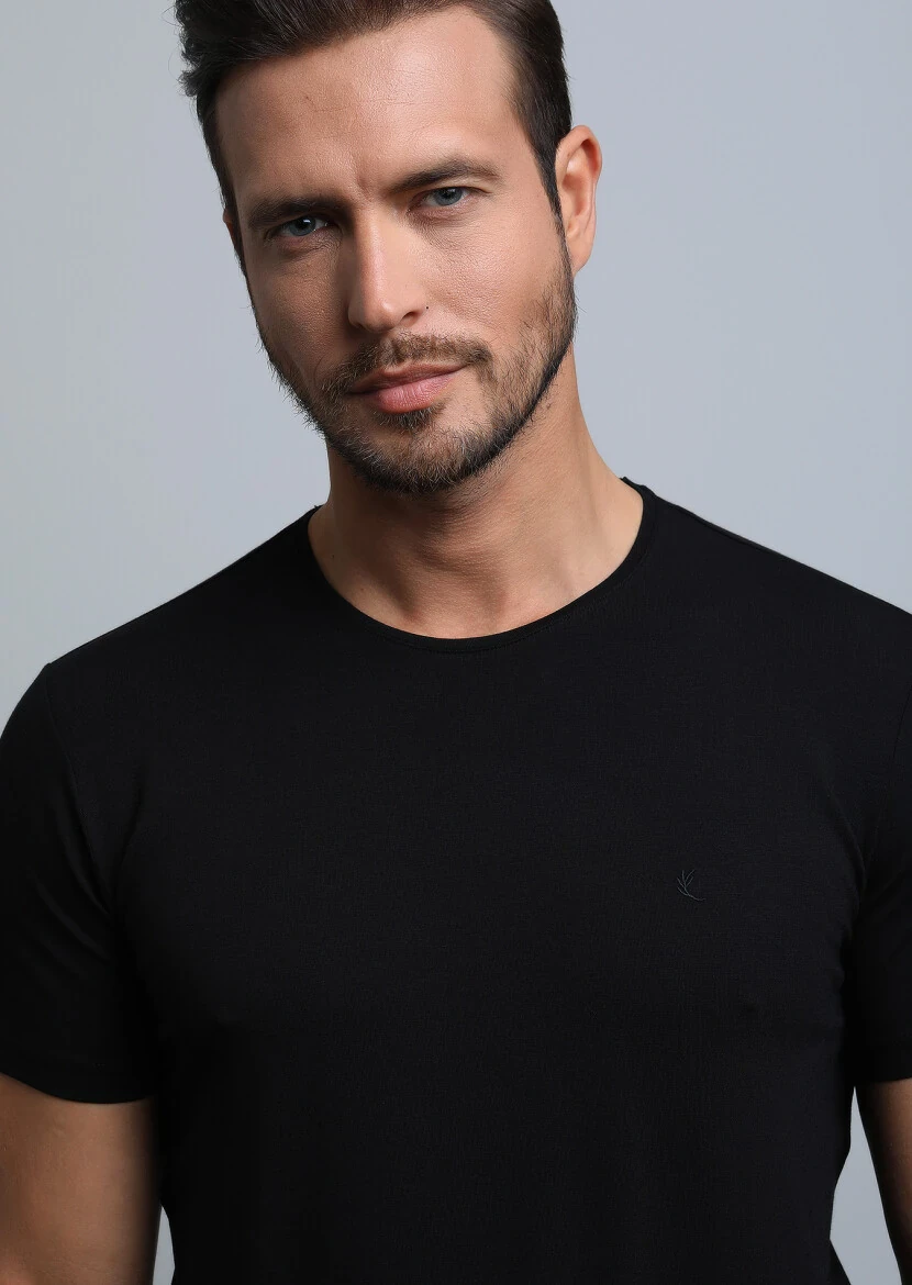 Black Plain Cotton Blended T-Shirt - RAMSEY
