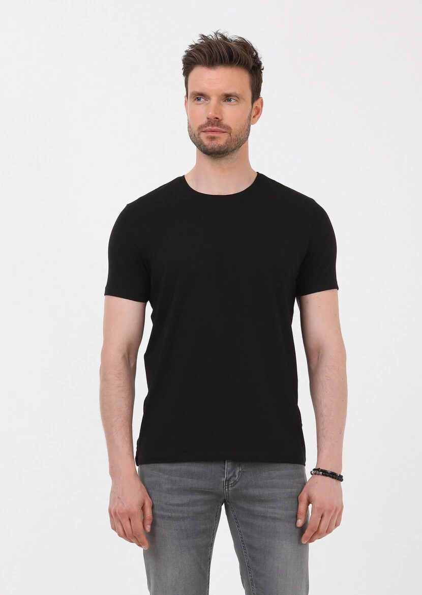 Black Plain Cotton Blended T-Shirt - RAMSEY
