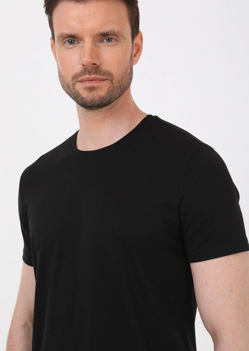 Black Plain Cotton Blended T-Shirt - RAMSEY