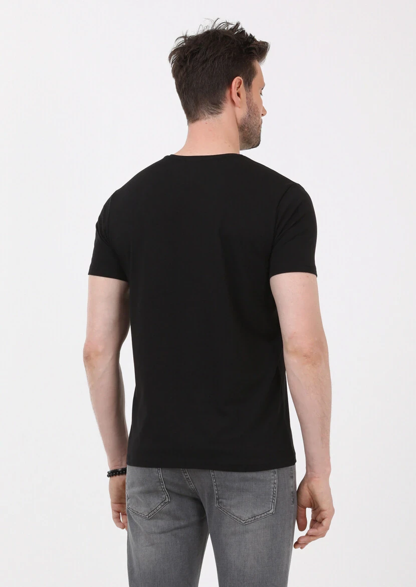 Black Plain Cotton Blended T-Shirt - 4