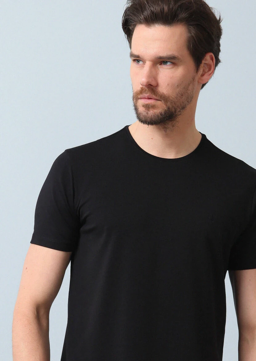 Black Plain Cotton Blended T-Shirt - RAMSEY