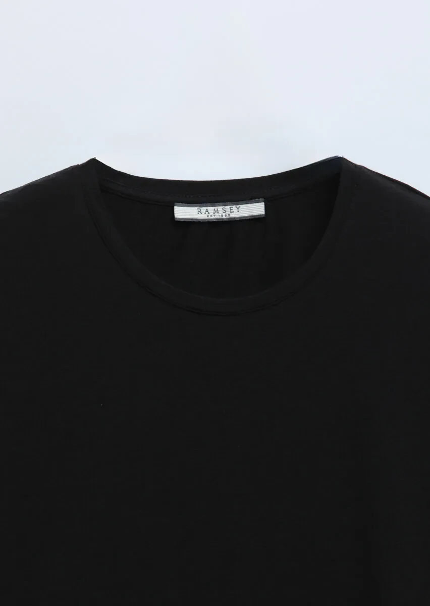 Black Plain Cotton Blended T-Shirt - 7