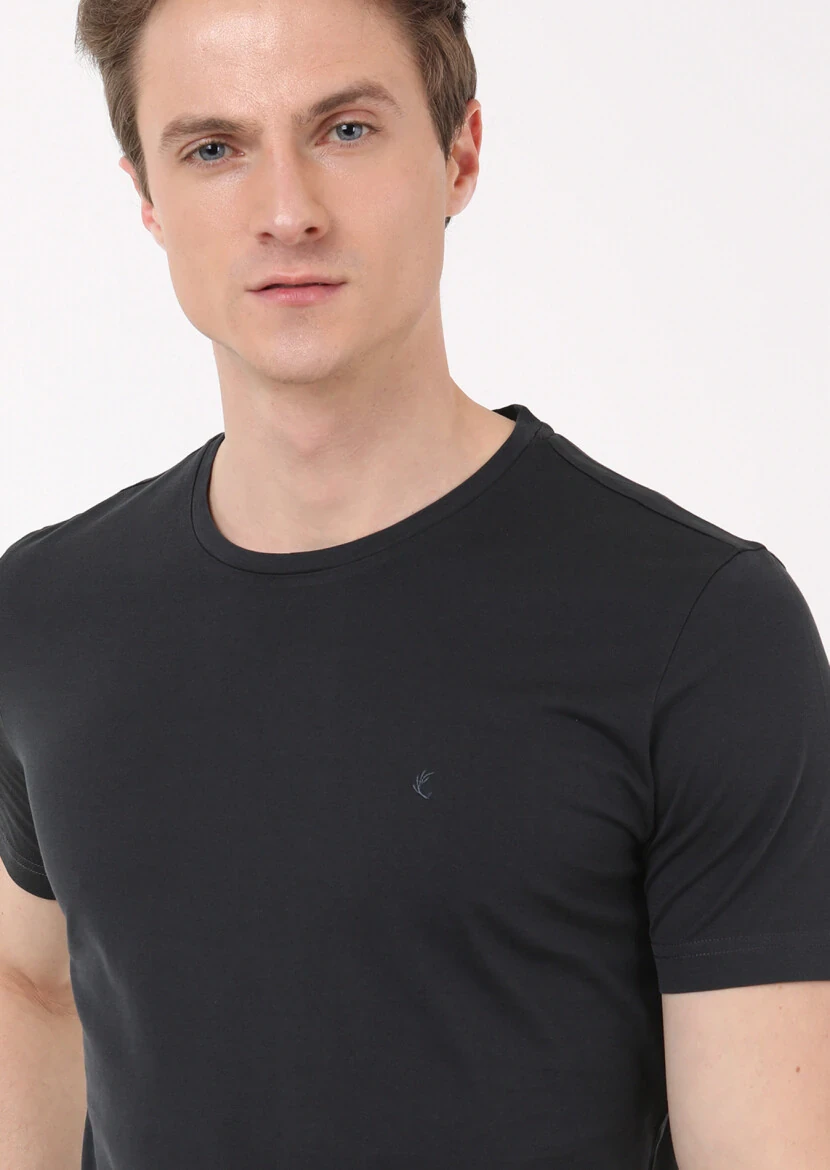Black Plain Crew Neck 100% Cotton T-Shirt - 2