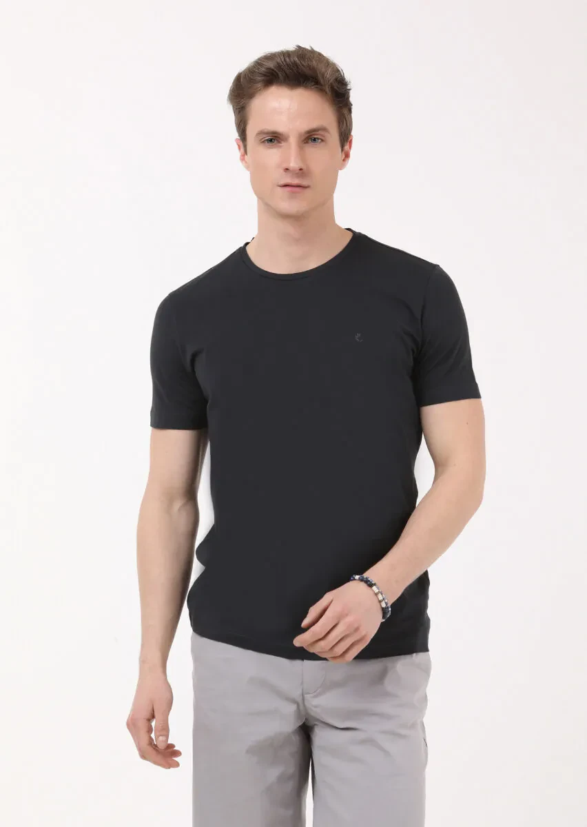 Black Plain Crew Neck 100% Cotton T-Shirt - 3