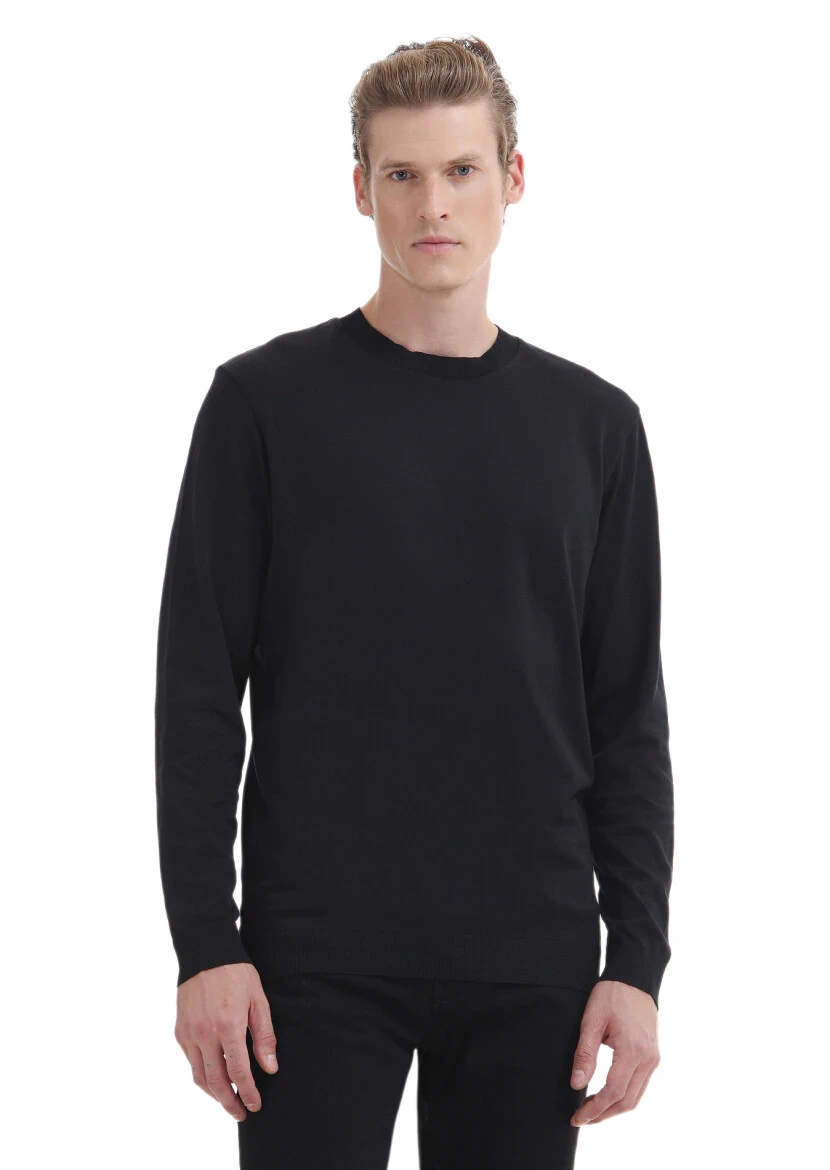 Black Plain Crew Neck 100% Cotton T-Shirt - 1