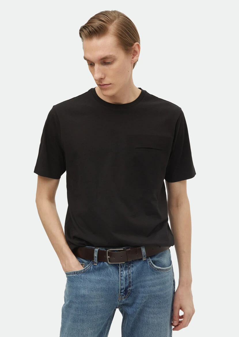 Black Plain Crew Neck 100% Cotton T-Shirt - RAMSEY