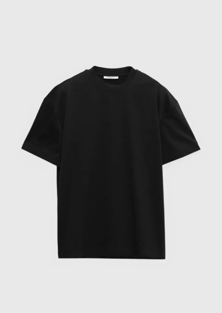 Black Plain Crew Neck 100% Cotton T-Shirt - 7