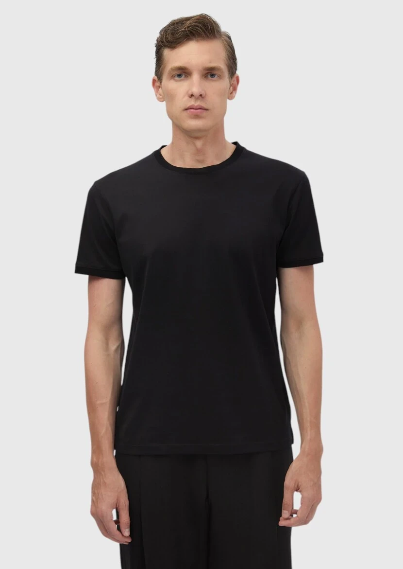 Black Plain Crew Neck 100% Cotton T-Shirt - RAMSEY